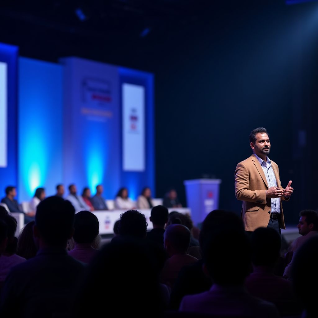 Founder presenting at business conference